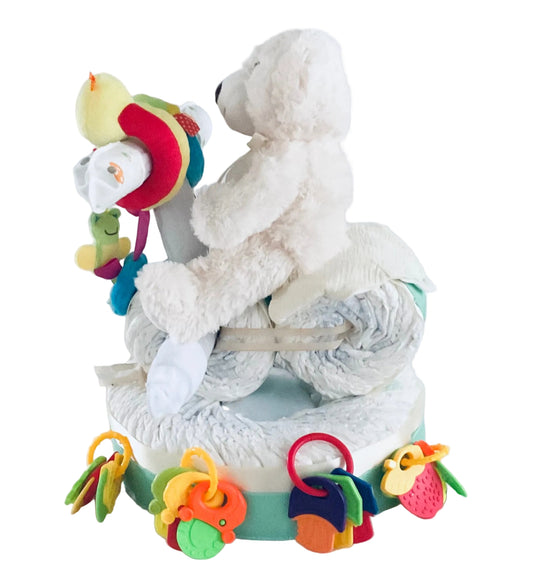 1 TIER PAMPER CAKE WITH MOTORCYCLE AND TEDDY BEAR