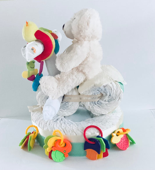 1 TIER PAMPER CAKE WITH MOTORCYCLE AND TEDDY BEAR