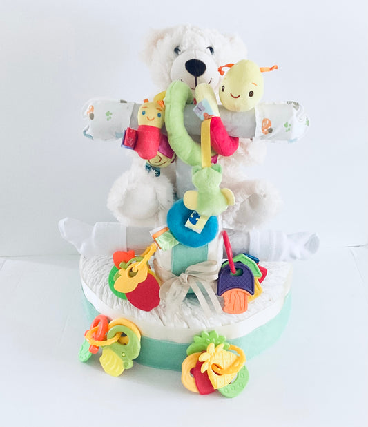 1 TIER PAMPER CAKE WITH MOTORCYCLE AND TEDDY BEAR