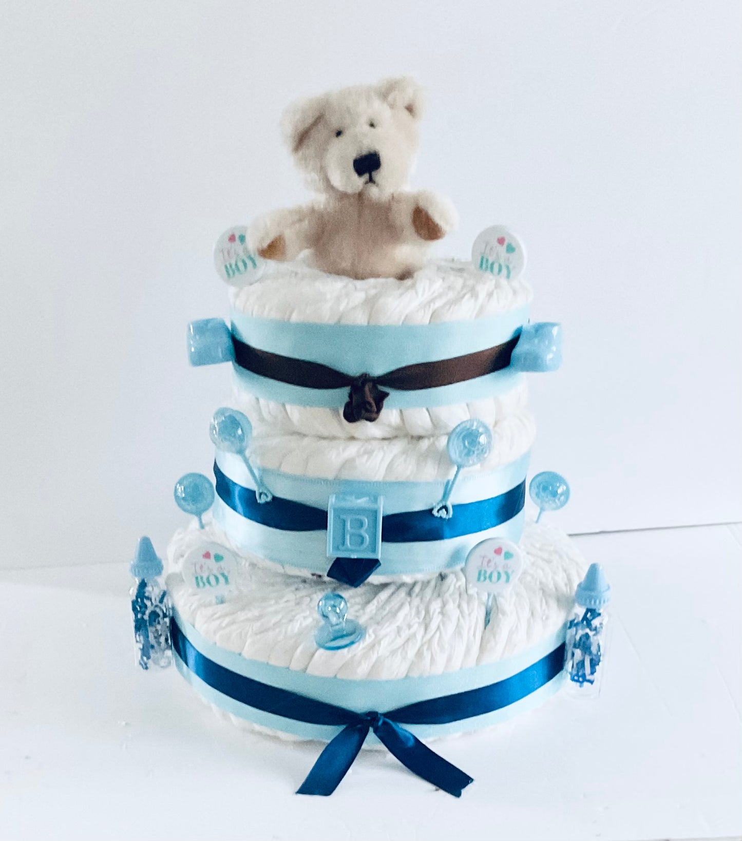 3 TIER PAMPER CAKE WITH UNICORN RATTLE